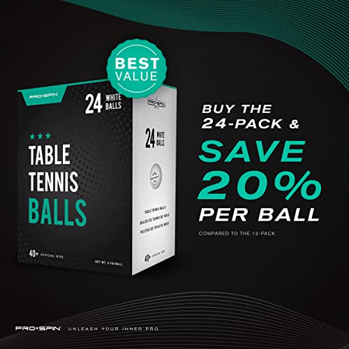 Pro Spin Ping Pong Balls - White 3-Star 40+ Table Tennis Balls (Pack Of 12) | High-Performance Abs Training Balls | Ultimate Durability For Indoor/Outdoor Ping Pong Tables, Competitions, Games #TOP5