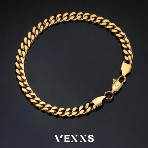 Vexxs Men'S Bracelet Flut Cut, 18K Real Gold Plated Miami Cuban Link Bracelet For Men thumb #4