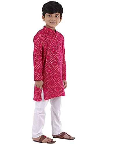 Image of AHHAAAA Kids Ethnic Cotton Bandhani Printed Kurta Pajama Set For Boys