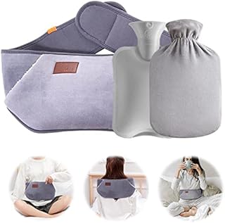 IWILCS Hot Water Bottle, Warm Hot Water Bag, Rubber Hot Water Pouch with Soft Plush Hand Waist Warmer Cover, Hot Water Bottle Belt for Neck, Shoulder, Back, Legs and Waist Warm(Gray)