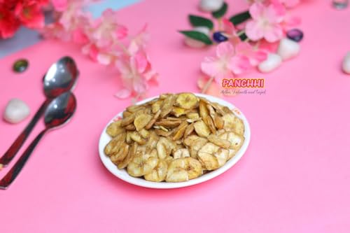 Image of Fresh & Crispy Banana Wafers & Chips | Perfect Snack for Anytime | Gluten-Free & Healthy | Indian Snacks Spicy tangy & Tasty Namkeen | Panchhi namkeen (200 gm) Pack of 1