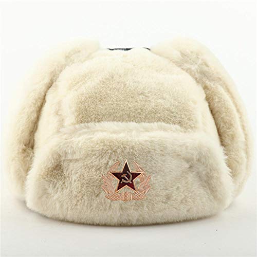 Russian Ushanka Hat Beige Trooper Hat Mens Army Military Russian Ushanka Bomber Hat Winter Warm Caps Pilot Earflap Trapper -Bg_We_Soviet_Badge #TOP10