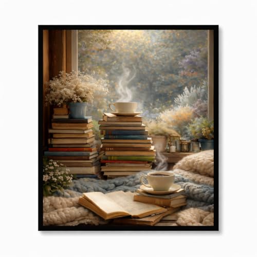 Posterizer Cozy Reading Nook Wall Art – Books Coffee Window