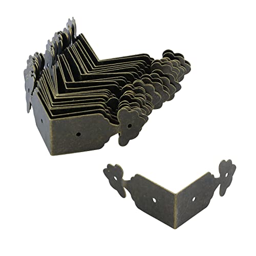 Image of Antrader Vintage Corner Protector Metal L Shaped Decorative Furniture Case Box Cover Corner Guards Bronze Tone, 24 Pack, 1.5 inch x 0.7 inch