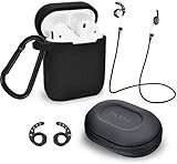 Case for Airpods Accessories Set, Filoto Airpod Silicone Case Cover with Keychain/Strap/Earhooks/Accessories Storage Travel Box for Apple Airpods 2&1, Best Gift for Your Air Pod (Black)