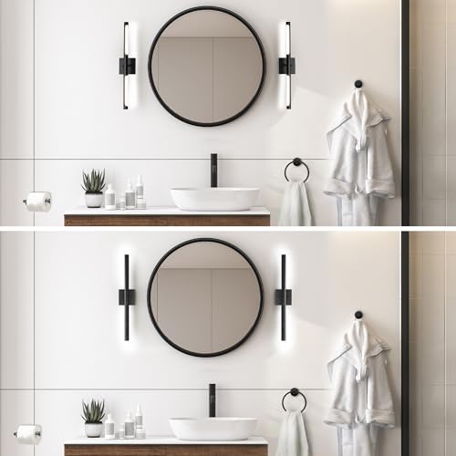 Image of Globe Electric 63000203 5-Piece All-in-One Bathroom Set, 2-Light LED Vanity Light, Matte Black, 1200 Lumen, Towel Bar, Robe Hook, Toilet Paper Holder, Towel Ring, Bathroom Lights Over Mirror