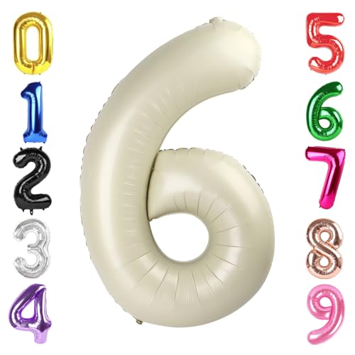Image of 40 Inch Cream Number 6 Balloon Birthday Party Decorations for Men & Women
