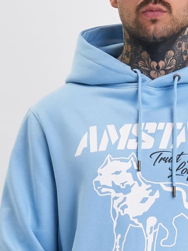 Amstaff Herren Logo 2.0 Hoodie | Baumwolle, Kapuze, Reißverschluss | Lockere Passform | Atmungsaktiv | Hellblau S