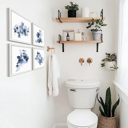 ArtbyHannah Framed Bathroom Wall Decor, Navy Blue Wall Art with White Frame and Watercolor Floral Prints Pictures for Kitchen Bedroom Home Decorations (4 Pack, 10x10 Inch) by ArtbyHannah - Image 7