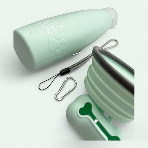 Bottiglia Da 600 Ml. La Dimensione Ideale. Acqua Pipi Cani In Silicone A+ Adatto Anche Per Bevande. Recupera La Sua Forma. Con Tappo Antigoccia E Accessori Per Cani. Uscita A Getto. Verde. - 4