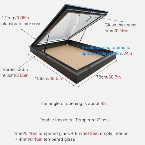 Egress Roof Window Skylight Cover for Attics & Sunrooms - Sloped/Flat Roof Underground Lighting Well Window (30.7x38.6in / 78x98cm) - Enhance Natural Light & Safety