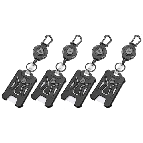 Image of MNGARISTA 4-Pack Retractable Badge Holder, Heavy Duty Carabiner Keychain, Tactical ID Card Holder with 31.5 inch Retractable Badge Reel, Black