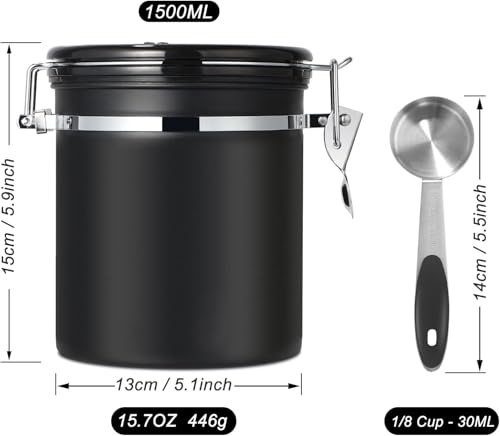 Hossejoy Airtight Coffee Canister 1.5L - Premium Stainless Steel Storage Container with Measuring Scoop for Fresh Coffee, Tea, Nuts and Powders - Image 5