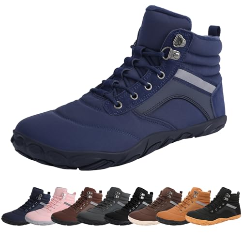 Womens Mens Winter Barefoot Boots Warm Minimalist Wide Toe Box Snow Boots Zero Drop Sole Outdoor Water Resistant Ankle Booties