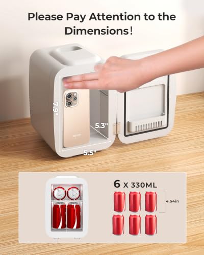 Image of BEICHEN Mini Fridge, 4 Liter /6 Can Portable Refrigerator for Bedroom Office Dorm Car- Fast Cooling, Low Noise, 100-125V AC /5-12V USB Small Compact Refrigerator for Skincare, Food, Drinks(White)
