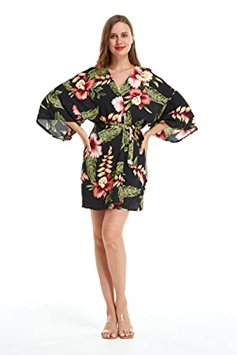 Image of Family Matching Hawaiian Clothes, Black Rafelsia | Lightweight 100% rayon • Family matching outfits • Beach vacations • Luaus • Cruises • Family photos