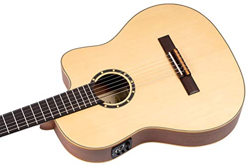 Ortega Guitars Family Series Thinline Acoustic-Electric Nylon Classical 6-String Guitar W/Bag, Right (Rce125Sn) #TOP3