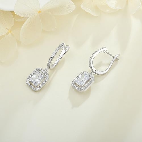 Women's Solitaire Dangle Drop Earrings 925 Sterling Silver Pure Square Huggie Earrings Hoop Dangle Drop Earrings Jewelry Gift4
