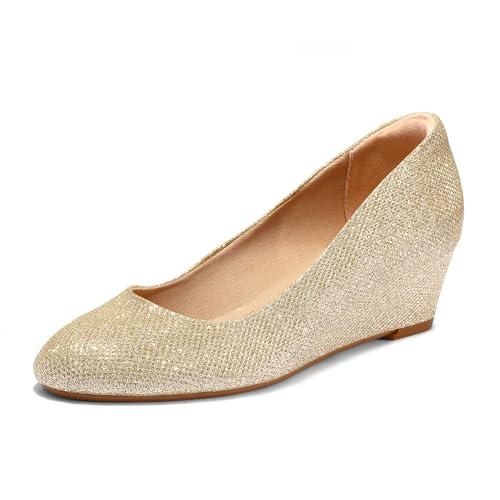 Image of mysoft Women's Wedge Pumps Low Heel Closed Toe 2in Dress Shoes