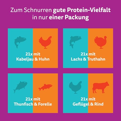 Whiskas Adult 1+ Katzennassfutter Tasty Duo Surf & Turf in Gelee, 84 Portionsbeutel, 84x85g (1 Großpackung) – Hochwertiges Katzenfutter nass, für ausgewachsene Katzen