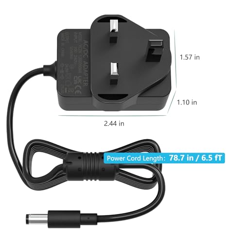 15V AC/DC Power Adapter for Halfords 6-in-1 Jump Starter, Compatible with 650 Amp Portable Power Supply Battery Charger, Black Power Cable with UK Plug