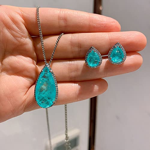Collier poire tourmaline Paraïba et émeraude : parure de mariage d'exception