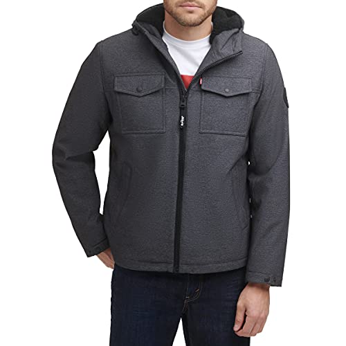 Levi's Men's Soft Shell Two Pocket Sherpa Lined Hooded Trucker Jacket, Graphite Heather Tech, X-Large Tall