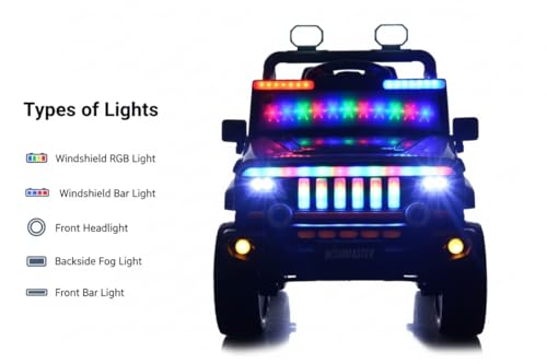 Image of Wishmaster 4x4 Kids Electric Ride On Jeep with Remote Control | Battery Operated Car for Kids 2-6 Years | RGB LED Lights, Bluetooth Music | Birthday Gift | 1-Year Warranty On Motors & Motherboard