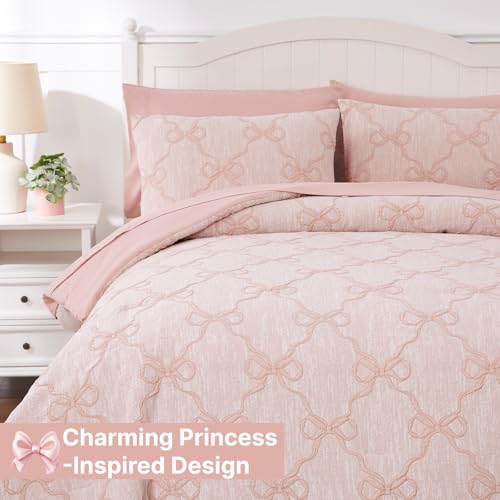 Twin Comforter Set with Sheets for Girls-5 Pieces Twin Bedding Sets with Pink Comforter, Sheets, Pillowcase & Sham for Kids (Pink Diamond, 66" X 86")