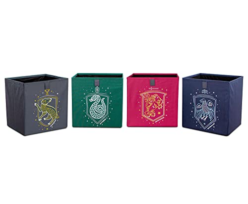 Image of Ukonic Harry Potter Hogwarts Houses 11-Inch Storage Bin Cube Organizers, Set of 4 | Fabric Basket Container, Cubby Cube Closet Organizer | Wizarding World Gifts And Collectibles