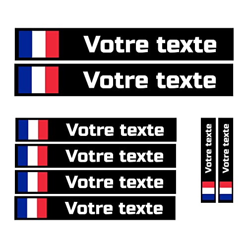 8 Autocollants Personnalisés Drapeau et votre Nom - Etiquette personnalisable pour Vélo, Scooter, casque Moto, Voiture et Accessoire - Autocollants Vinyles