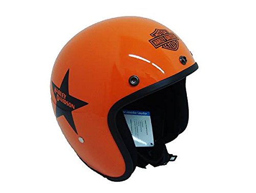 Casco Jet Moto Piccolo Leggero Omologato Arancio Logo Adesivo Harley Davidson Taglia M