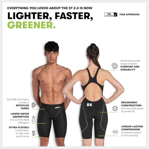 arena Powerskin ST Next Einteiliger Badeanzug für Mädchen, FINA-zugelassener Wettkampfanzug, Schwimmanzug für Mädchen aus Recyceltem Material, Gefütterter Einteiler für Mädchen mit Verstärkten Trägern