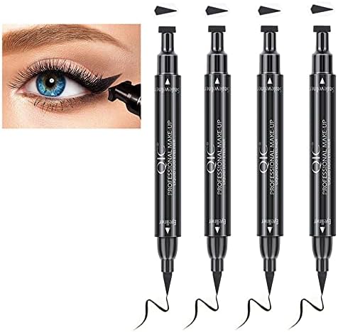 Winged Black Liquid Eyeliner Set - 4 PCs Dual Ended Matte Eye Liner Pen & Wing Stamp, Long Lasting and Smudge Proof Eye Makeup for Women by “wonder X”