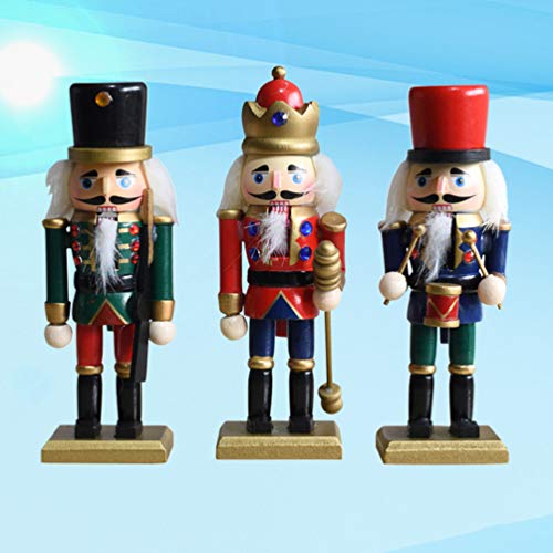 Amosfun - 1 conjunto de 3 peças de estatueta de Natal Quebra-Nozes - boneco de soldado fantoche de b