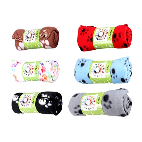 POPETPOP 6 Piezas Toallas para Mascotas De Felpa Cálida para Cachorros De Gato Mantas para Gatos De Interior con Estampado De Pata Camas para Mascotas De Lana