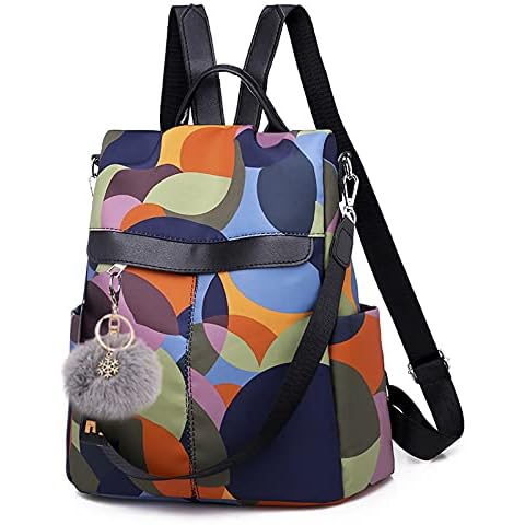 COFIHOME Fashion Backpack for Women Anti-theft Waterproof Rucksack Daypack Shoulder Bag Ladies Rucksack Laptop Handbag Casual Travel Hiking Backpack Purse with Pom Pom Keychain, Large, Multicolor Cover
