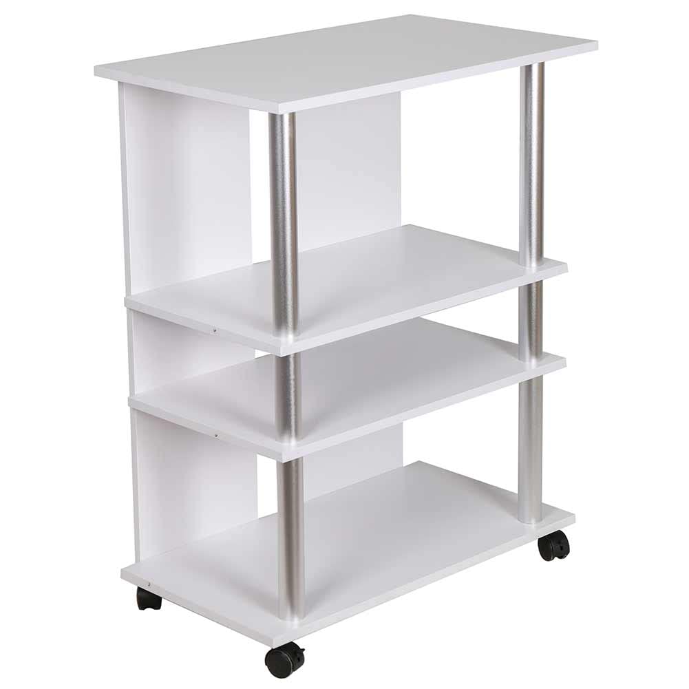 BAKAJI Meuble TV en Bois MDF avec 3 étagères, Porte Console de Jeux DVD et 4 Roues, Meuble Panier pour télévision, Design Moderne, Dimensions 60 x 45 x 80,5 cm, Bras Support Bras (Blanc)