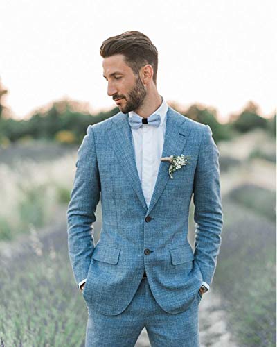 Wemaliyzd Men's 2 Pieces Linen Suit Blazer Dress Wedding Jacket Casual Pants3