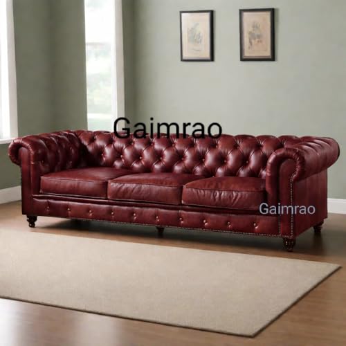 Image of 3+2=5 Seater Chesterfield Sofa Set Classic Style Leatherette Button Tufted, 5 Person Sofa for Living Room, Office, and Hallway Colour (Burgundy Leatherette, 3+2=5 Seater Sofa)