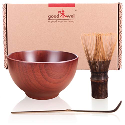 Matcha Set Boku - matchaschaal van hout met bamboebezem en lepel (donkerbruin)