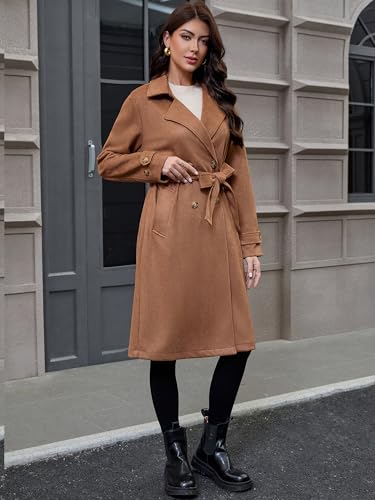 Women's Winter Faux Suede Long Trench Coat Casual Double-Breasted Notch Lapel Overcoat Outerwear4