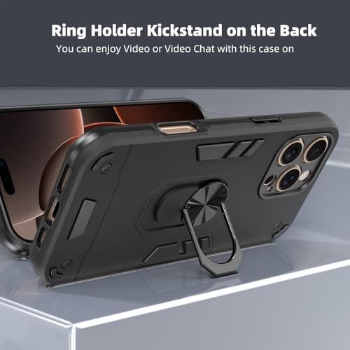 Image of NDCOM for iPhone 16Pro Max Cover | Premium Protective iPhone 16 Pro Max Case | Optimal Fit and Style | 16 Pro Max Case | Ring Holder Case Black