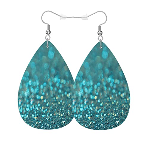 Vosach Teal Fashion Faux Leather Earrings Turquoise Wedding Teardrop Earrings Jewelry Drop Earring For Women Friends Bridal