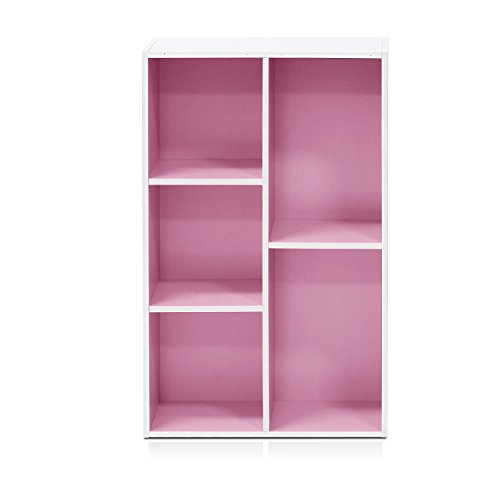 Image of Furinno LUDER Book Shelf, 5-Cube Bookshelf, Reversible Bookcase, 9.4 x 19.5 x 31.5, Easy Assembly, for Living Room, Bedroom, Home Office, White /Pink
