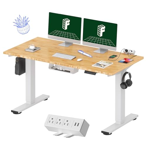 Image of FLEXISPOT EN2 Bamboo Standing Desk Clamp Power Strip, 55 x 28 Electric Stand Up Height Adjustable Desk with Cable Management (Grey Frame + 55 inch Bamboo Top, 2 Packages)