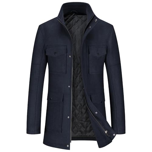 Manteau trench épais pour homme noir ajusté en laine mélangée casual chic DGKaxiyaHM
