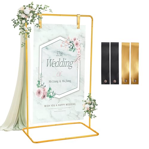 Catálogo de Caballetes con asiento favoritos de las personas. 50 Soporte para letreros de boda, soporte ajustable de 68 x 31 x 20 pulgadas, soporte de letrero de bienvenida ajustable con correas para colgar letreros de cuero, soporte de...