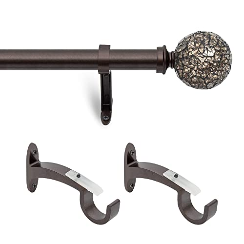 Deco Window 1 Inch Brown Curtain Rod Adjustable 72" To 144" For Windows And Doors Curtains With Decorative Round Mosaic Finials & Brackets Set #TOP2