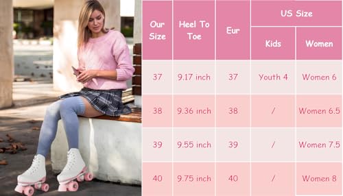 YYW Women Roller Skates Girls White Pink RollerSkates Light Up Adult 37 by YYW - Used condition - Image 3